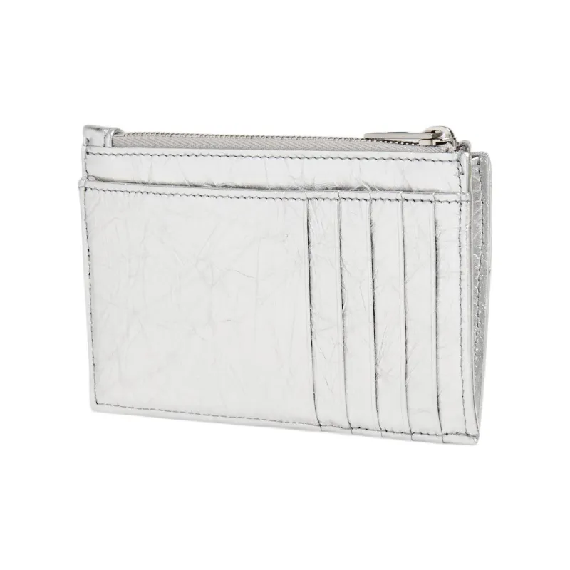 Balenciaga CRUSH Embossed Cowhide Leather Coin Purses Card Holders Women's Silver-2
