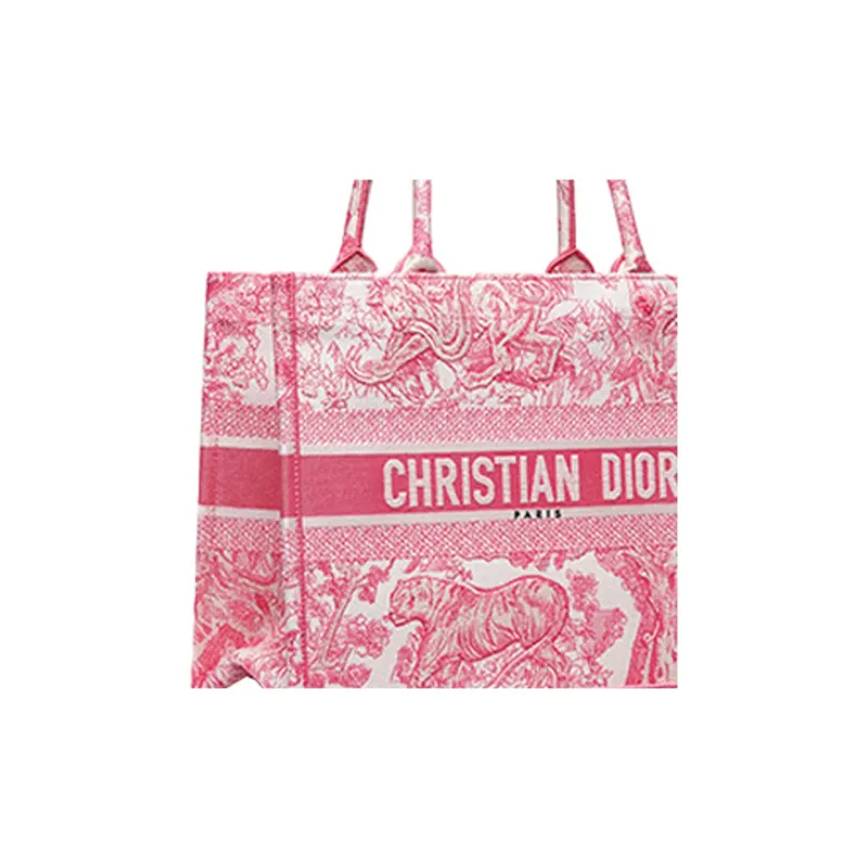 DIOR BookTote Fabric Tote Bag Shopping Bag Handbag Medium Size Women's Pink Peony-4
