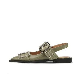 GANNI Buckled strap Slingback Ballerina Shoes
