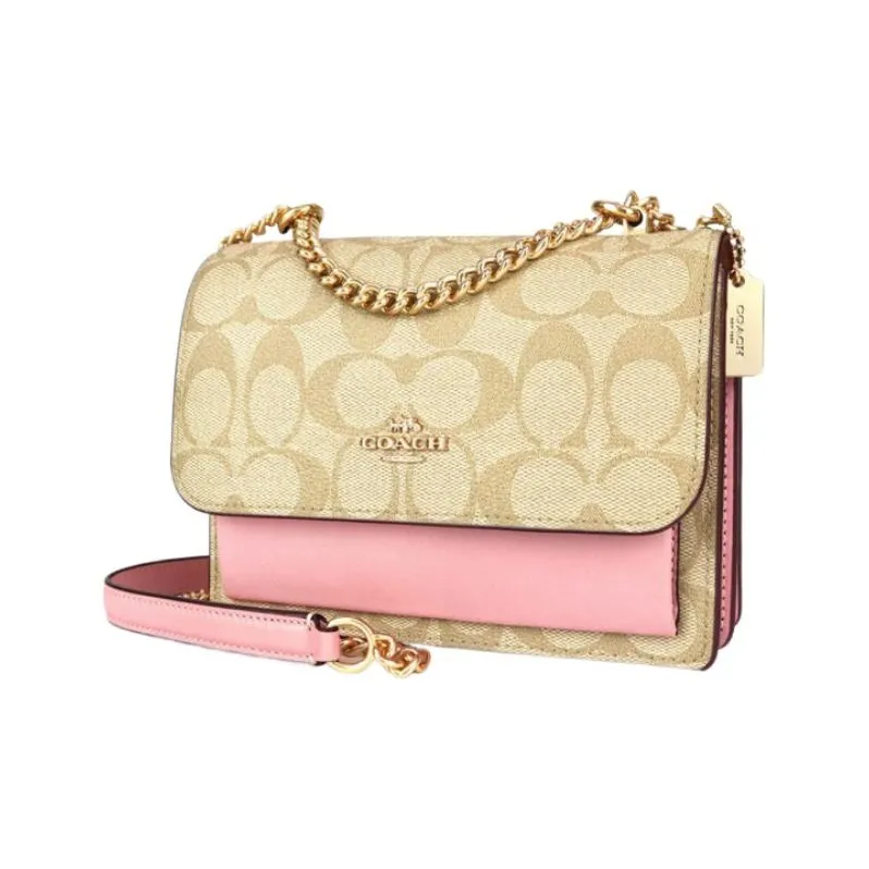 COACH Klare Cow Leather Shoulder Bag, Crossbody Bag Trumpets Women's Khaki & Pink-1