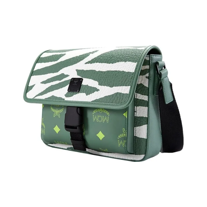 MCM Klassik Visetos Canvas With Leather Trim Messenger Bag, Crossbody Bag, Shoulder Bag Small Size Men's Green-1