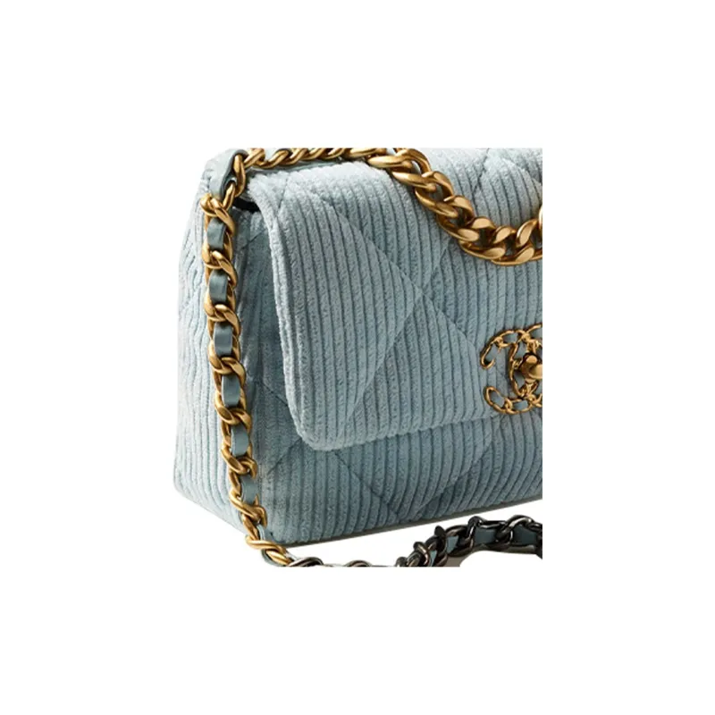 CHANEL 19Bag Corduroy Handbag, Shoulder Bag, Crossbody Bag Women's Light Blue-4