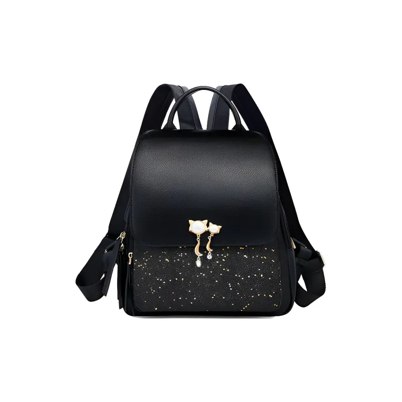 FOXER Cow Leather Handbag, Shoulder Bag, Backpack Medium Size Women's Black-2