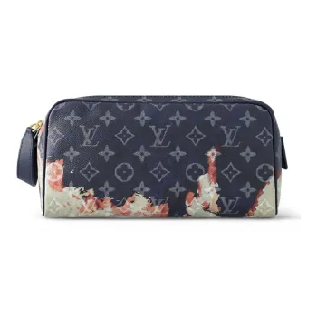 LOUIS VUITTON Dopp Kit Leather Toiletry Bags Storage Bags Men's Ink Blue