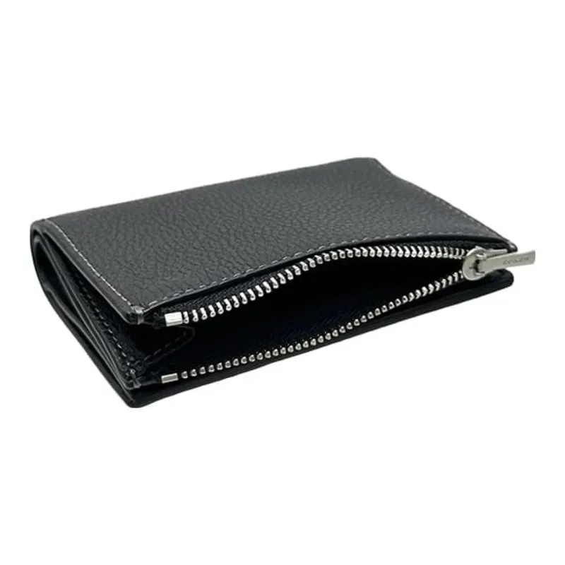 COACH Pebbled Leather Coin Purse Wallet Trumpets Women's Black-3