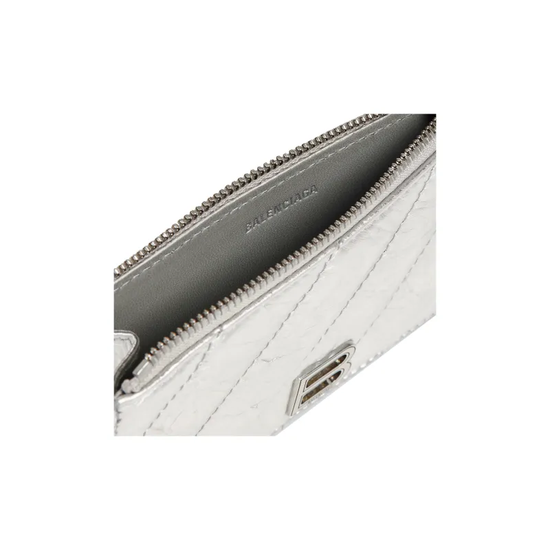 Balenciaga CRUSH Embossed Cowhide Leather Coin Purses Card Holders Women's Silver-5