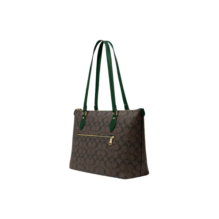 COACH Gallery Canvas With Leather Tote Bag, Shopping Bag, Shoulder Bag, Handbag Regular Women's Khaki & Green-2