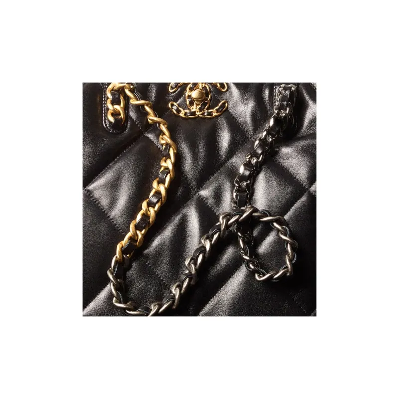 CHANEL Lambskin Gold Silver And Ruthenium Colored Metal Tote Bag, Shopping Bag, Shoulder Bag Women's Black-3