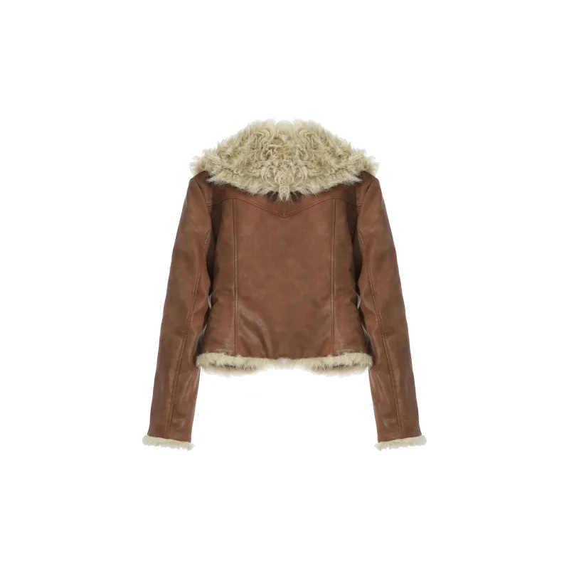 PP Leather Jacket Women's Coffee-1