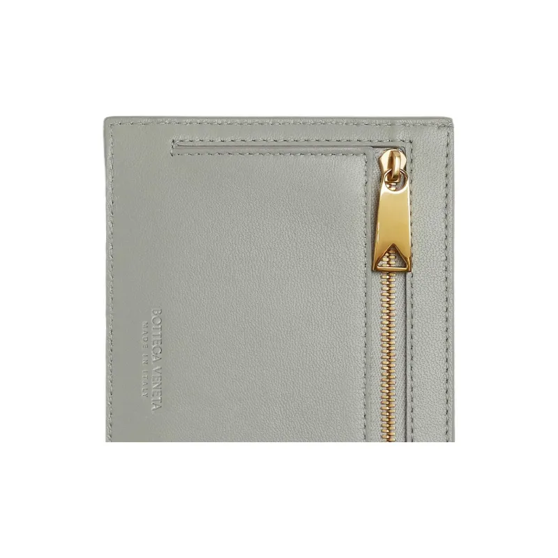 Bottega Veneta Intrecciato Sheepskin Card Holder Passport Holder Women's Agate Gray-2