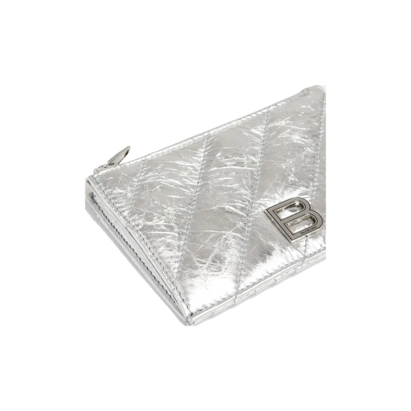 Balenciaga CRUSH Embossed Cowhide Leather Coin Purses Card Holders Women's Silver-4