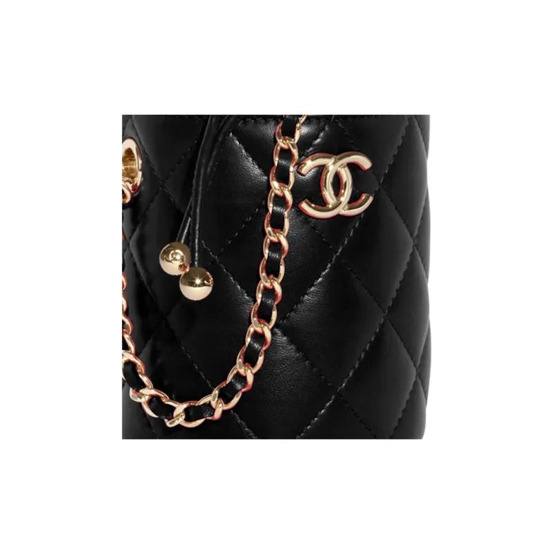 CHANEL Lambskin Bucket Bag, Shoulder Bag, Crossbody Bag Trumpets Women's Black-4
