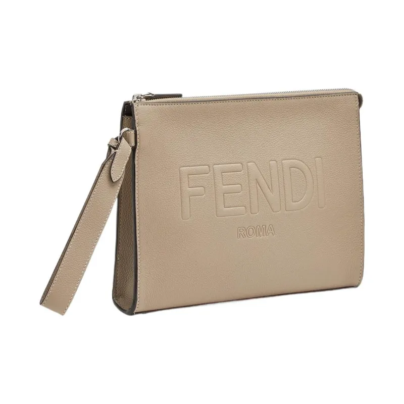FENDI ROMA Leather Clutch Regular Men's Light Umber-1