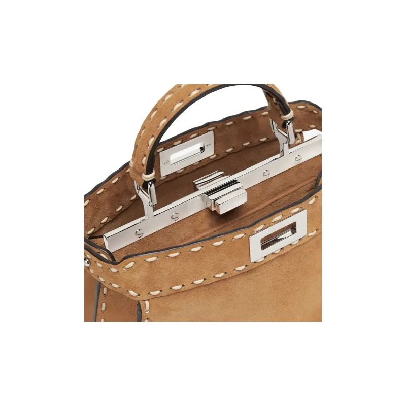 FENDI Peekaboo ISeeU Goatskin With Calfskin Suede Shoulder Bag Crossbody Bag Handbag Small Size Women's Brown-5