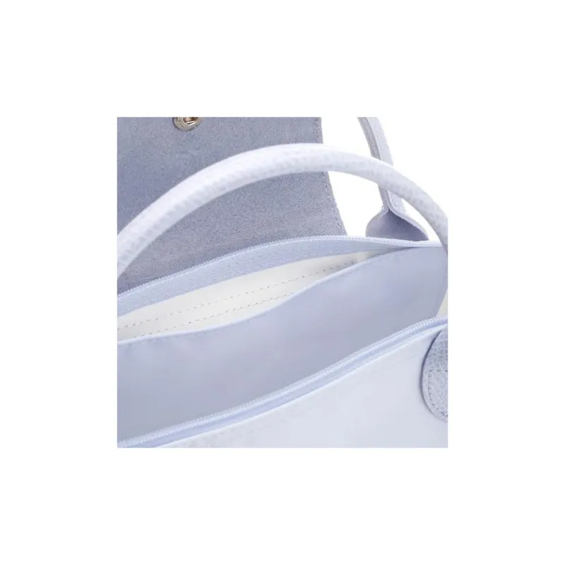 LONGCHAMP Le Pliage Green Cow Leather Trim Dumpling Bag Handbag Trumpets Women's Light Blue-3