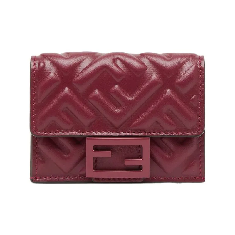 FENDI Baguette Leather Wallet Extra Mini Women's Burgundy-0