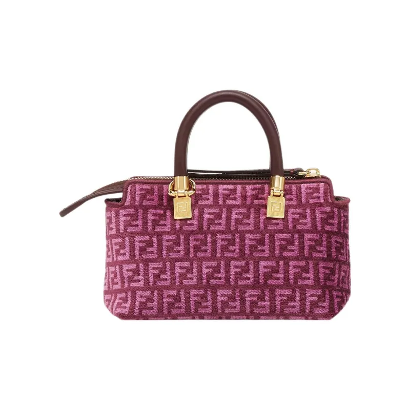 FENDI By The Way Series Brocade Fabric Boston Bag Shoulder Bag Crossbody Bag Handbag Mini Women's Pink-2