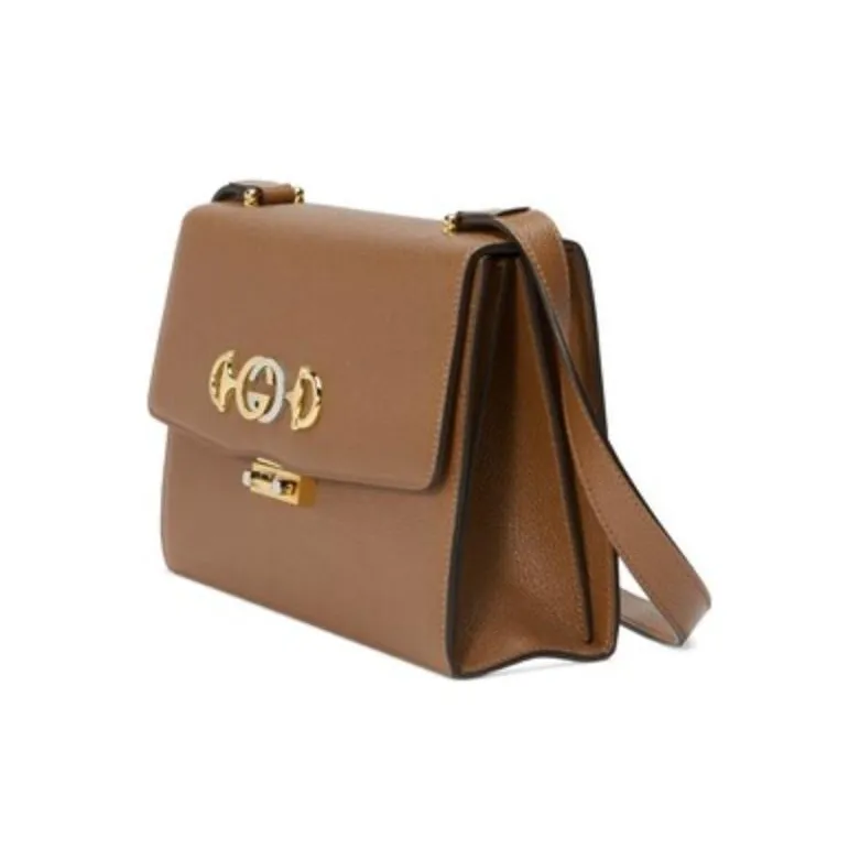 GUCCI Zumi Grained Leather Shoulder Bag Crossbody Bag Small Size Women's Brown-1