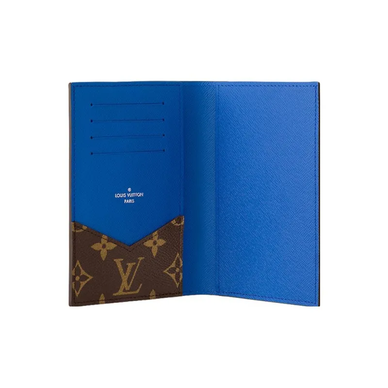LOUIS VUITTON Coated Canvas With Cow Leather Passport Holder Regular Men's Blue-3