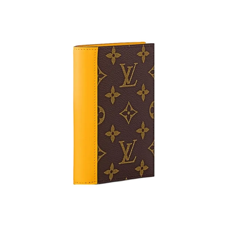 LOUIS VUITTON Coated Canvas With Cow Leather Passport Holder Men's Matte Yellow-1