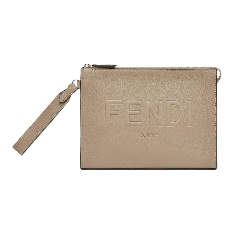 FENDI ROMA Leather Clutch Regular Men's Light Umber-0