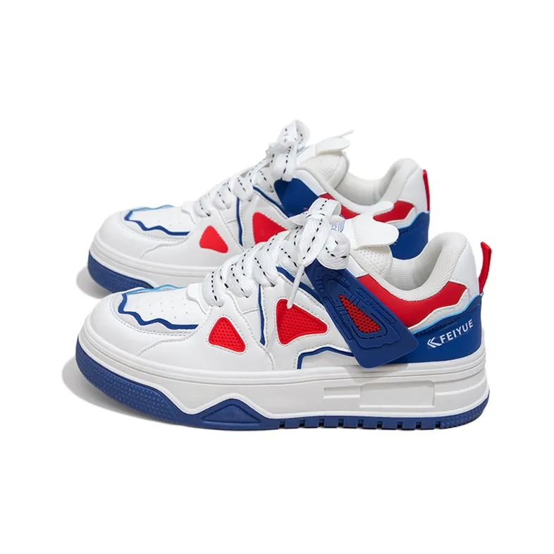 Feiyue High-Top Skateboard Shoes Women's White Royal Blue Red-2