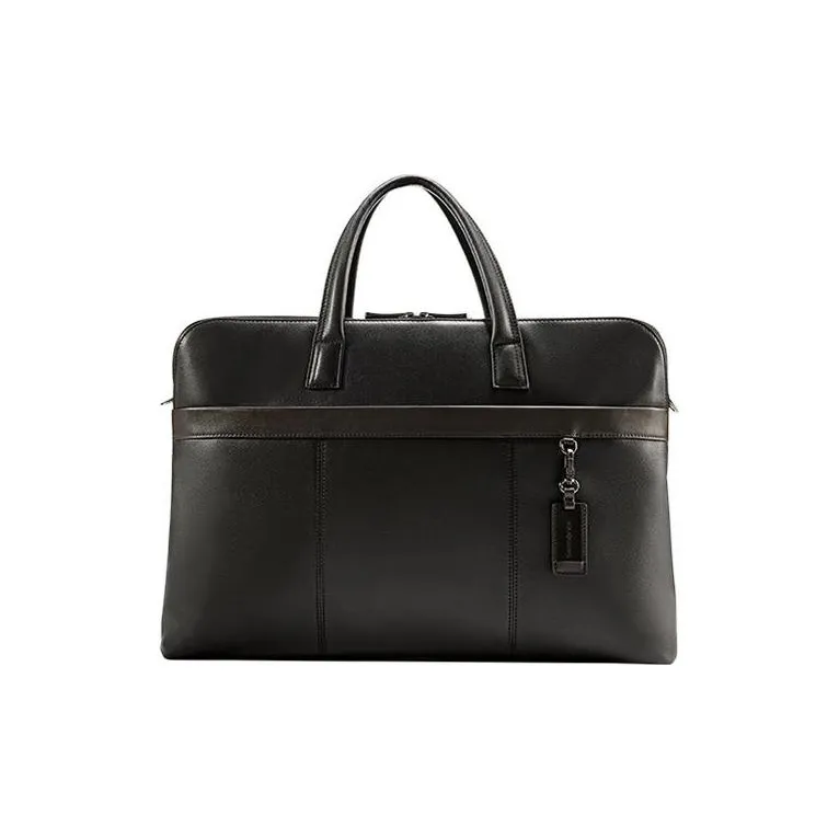 SAMSONITE Cow Leather With Synthetic Leather Laptop Bag, Briefcase, Shoulder Bag, Handbag Men's Black & Coffee-0