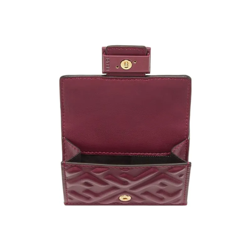 FENDI Baguette Leather Wallet Extra Mini Women's Burgundy-2