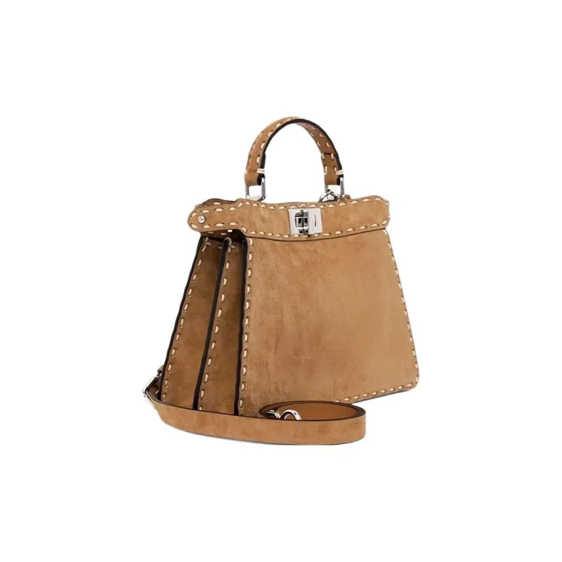 FENDI Peekaboo ISeeU Goatskin With Calfskin Suede Shoulder Bag Crossbody Bag Handbag Small Size Women's Brown-3