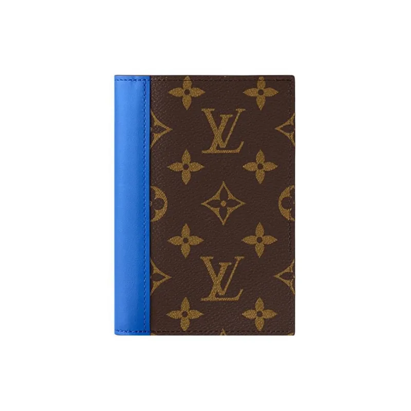 LOUIS VUITTON Coated Canvas With Cow Leather Passport Holder Regular Men's Blue-0
