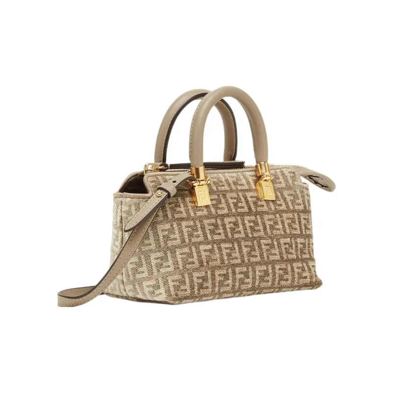 FENDI By The Way Series Calfskin With Cotton Boston Bag, Shoulder Bag, Crossbody Bag, Handbag Mini Women's Dove Gray-1