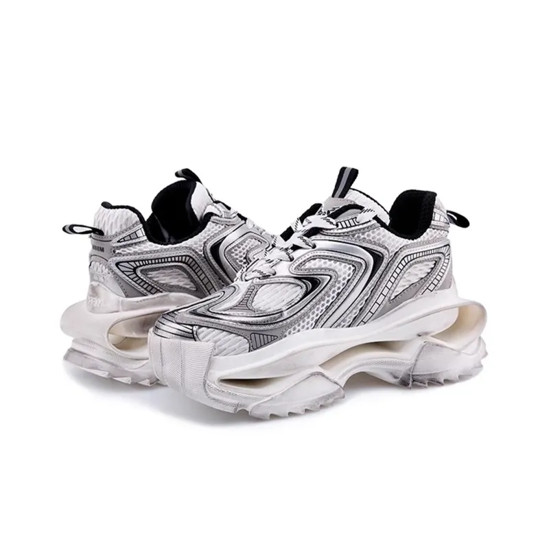 M88M Galactic Battleship Low Top Chunky Sneakers Unisex Silver-1