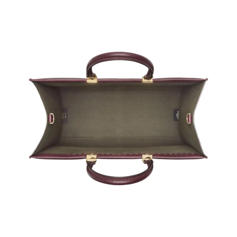 FENDI Sunshine Leather Tote Bag, Shopping Bag, Handbag Medium Size Women's Burgundy-3