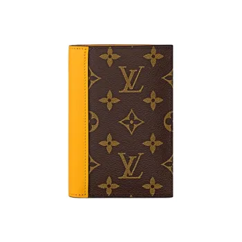LOUIS VUITTON Coated Canvas With Cow Leather Passport Holder Men's Matte Yellow