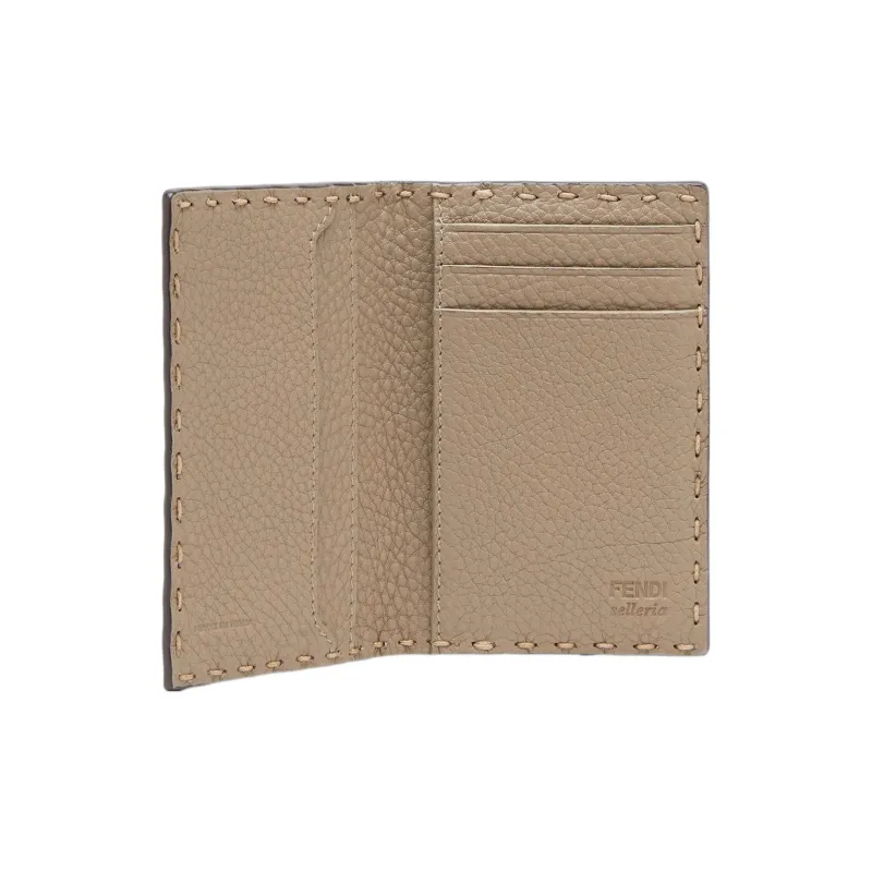 FENDI Calfskin Card Clip Card Holder Men's Beige-2