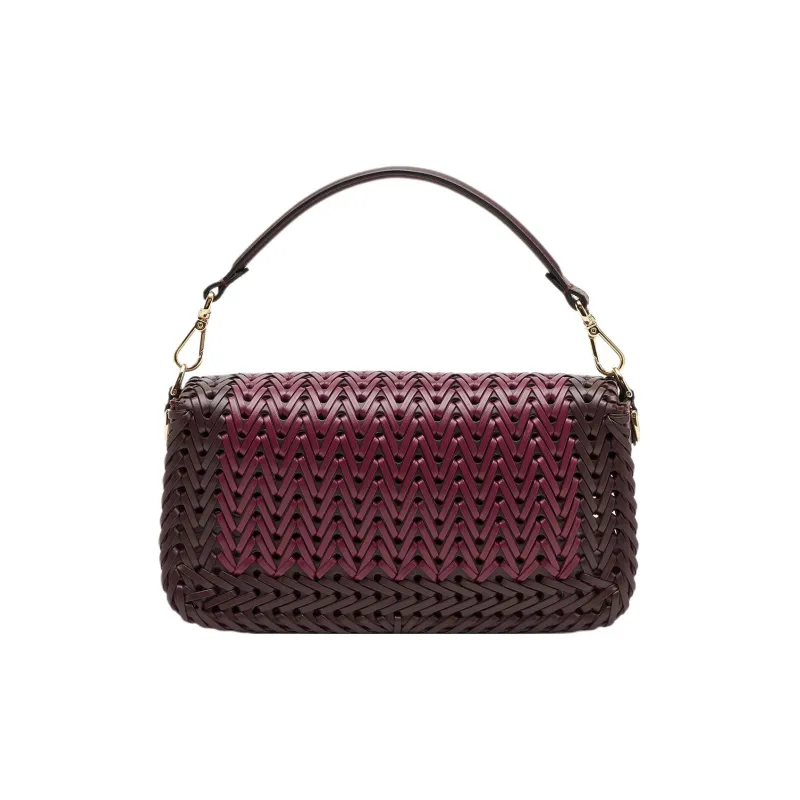 FENDI Baguette Leather Shoulder Bag Crossbody Bag Handbag Medium Size Women's Burgundy-2