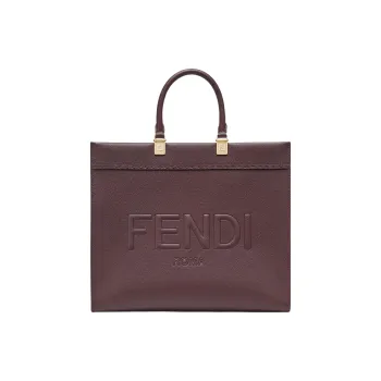 FENDI Sunshine Leather Tote Bag, Shopping Bag, Handbag Medium Size Women's Burgundy