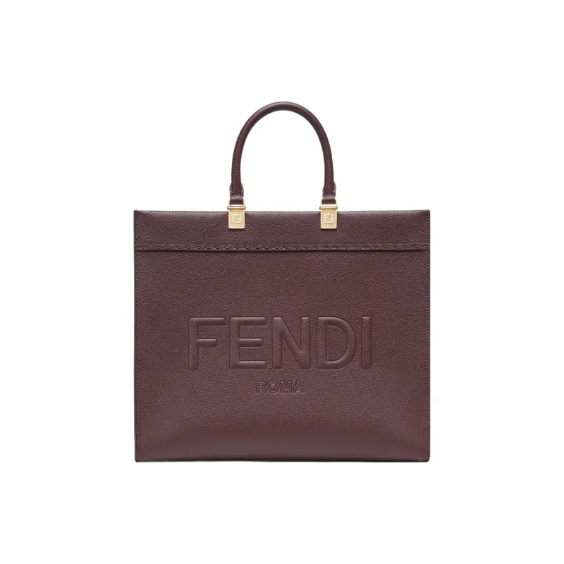 FENDI Sunshine Leather Tote Bag, Shopping Bag, Handbag Medium Size Women's Burgundy-0