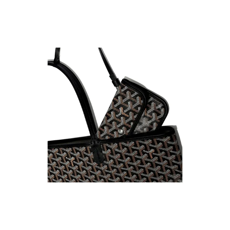 GOYARD Saint Louis Canvas With Calfskin Tote Bag Shopping Bag Handbag Shoulder Bag Small Size Unisex Black-4