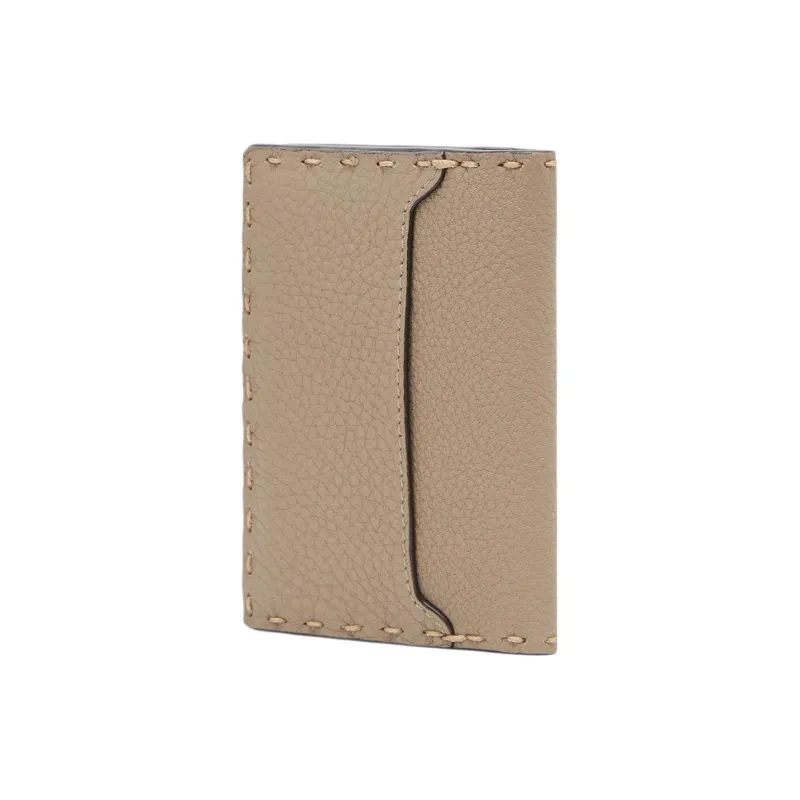 FENDI Calfskin Card Clip Card Holder Men's Beige-1