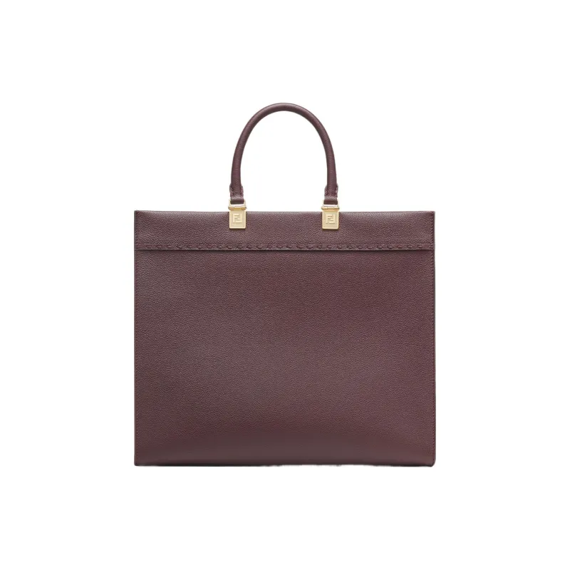 FENDI Sunshine Leather Tote Bag, Shopping Bag, Handbag Medium Size Women's Burgundy-2