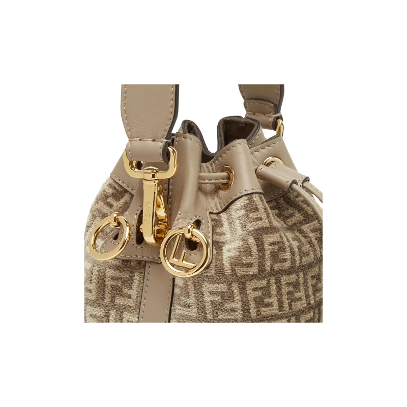 FENDI Mon Tresor Brocade Fabric Bucket Bag, Shoulder Bag, Crossbody Bag, Handbag Small Size Women's Dove Gray-4