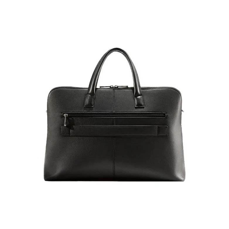 SAMSONITE Cow Leather With Synthetic Leather Laptop Bag, Briefcase, Shoulder Bag, Handbag Men's Black & Coffee-3