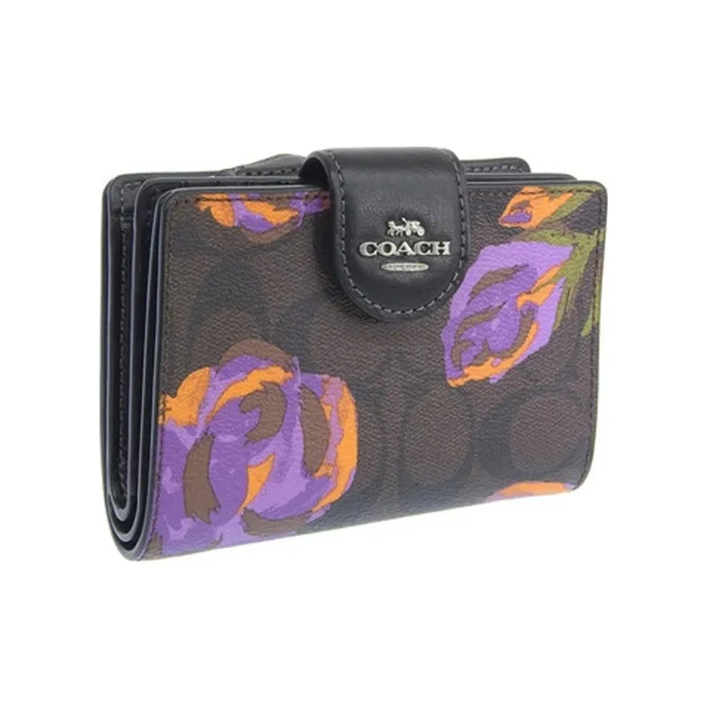 COACH Corner Zip Canvas With Leather Coin Purses Wallets Regular Women's Coffee-1