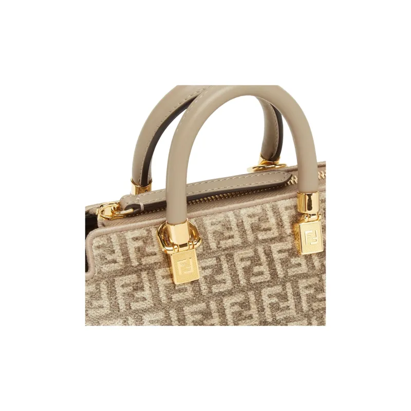 FENDI By The Way Series Calfskin With Cotton Boston Bag, Shoulder Bag, Crossbody Bag, Handbag Mini Women's Dove Gray-4
