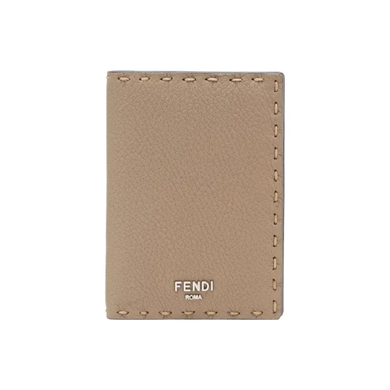 FENDI Calfskin Card Clip Card Holder Men's Beige-0