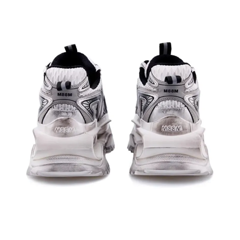 M88M Galactic Battleship Low Top Chunky Sneakers Unisex Silver-3