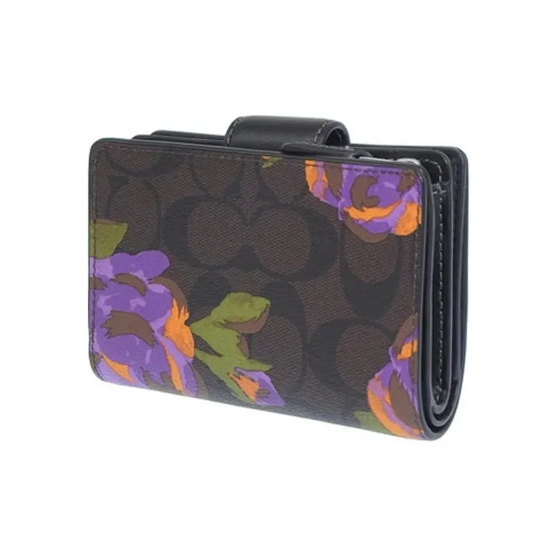COACH Corner Zip Canvas With Leather Coin Purses Wallets Regular Women's Coffee-4