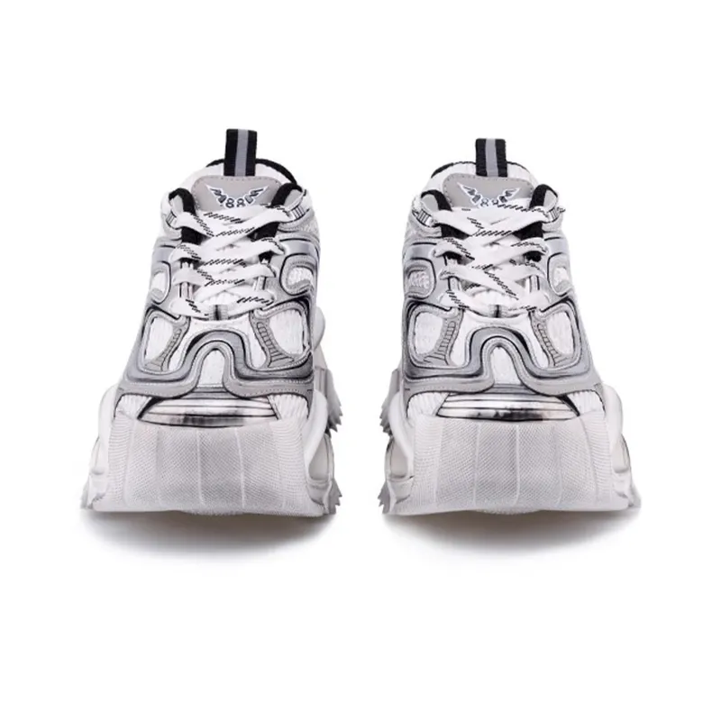 M88M Galactic Battleship Low Top Chunky Sneakers Unisex Silver-2