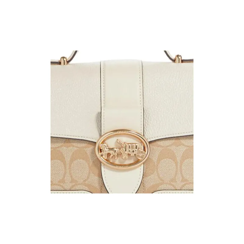 COACH Georgie Canvas With Leather Messenger Bag Shoulder Bag Small Size Women's Milk White & Light Brown-3